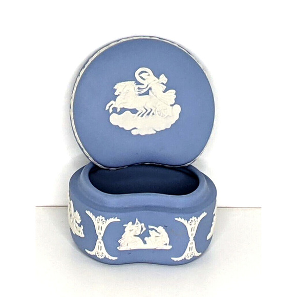 Wedgwood Other - Wedgwood Jasperware Blue White Trinket Box Ring Jar & Lid Aurora Chariot